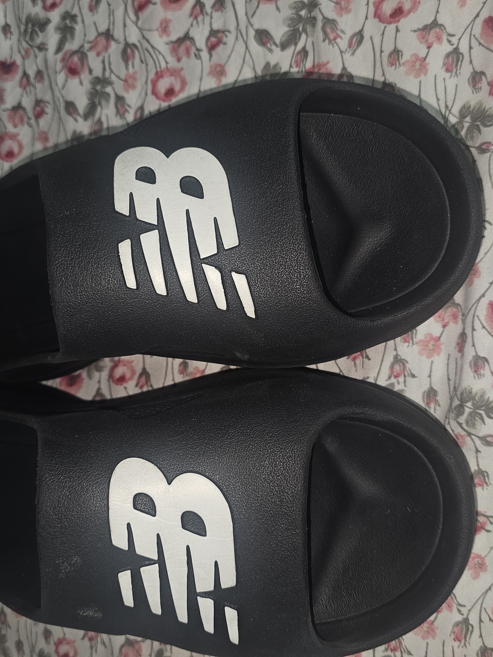 New Balance Black Slide Sandals with White Logo